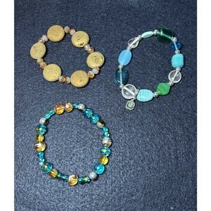 Lot of 3 Stretch Bracelets Unbranded In Golds and Teals EUC